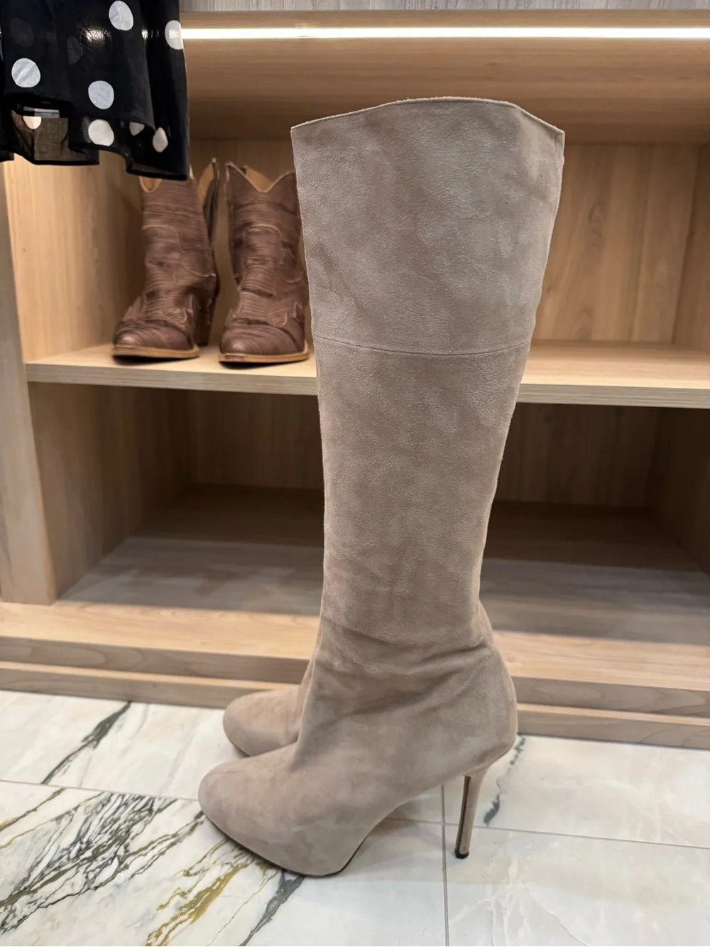 Sam Edelman Taupe Knee high Suede Stiletto Boots